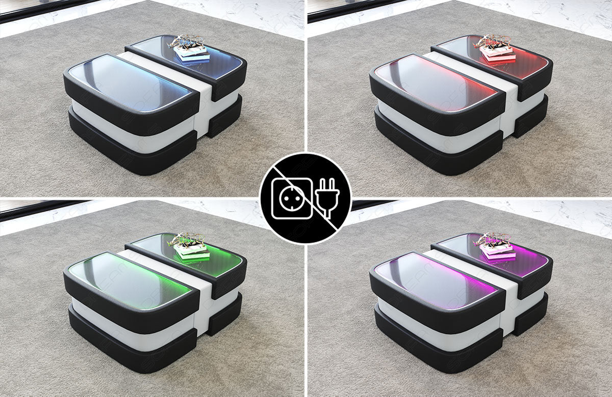 Der Tisch kann optional mit LED-Beleuchtung bestellt werden