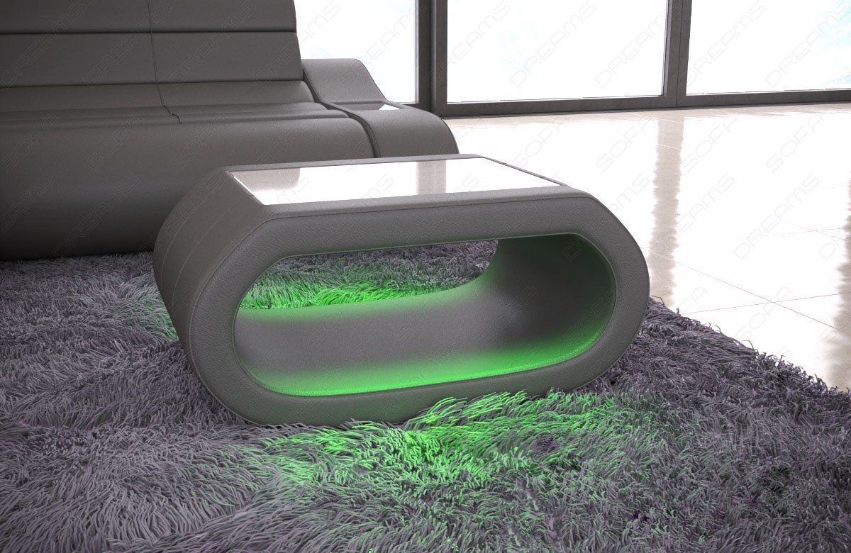 Designer Couchtisch Concept Leder in grau mit LED Beleuchtung(optional)