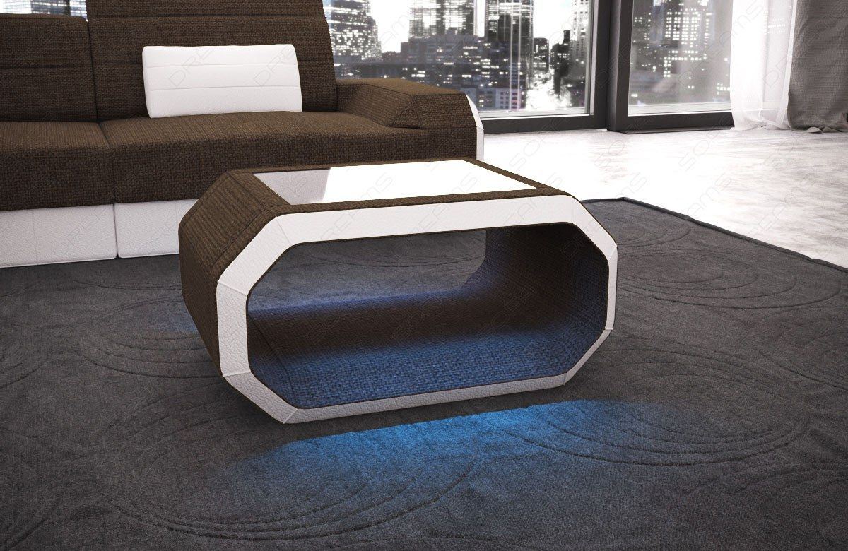 Design Couchtisch Stoff Roma mit LED in braun - Hugo8 Strukturstoff