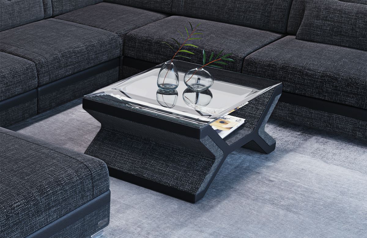 Couchtisch Napoli Stoff in schwarz-grau - Hugo12 Strukturstoff