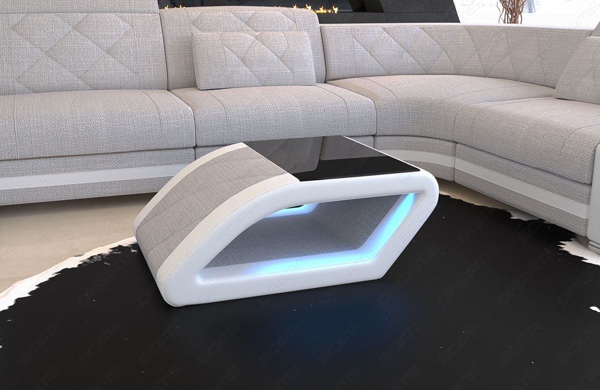 Moderner Couchtisch Swing mit LED-Beleuchtung in macchiato - Hugo2 Strukturstoff