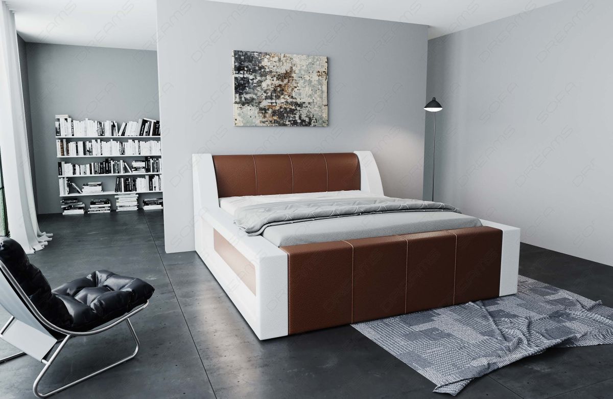 Modernes Wasserbett Fermo mit Kunstleder Bezug als Komplett-Set in dunkelbraun-weiß