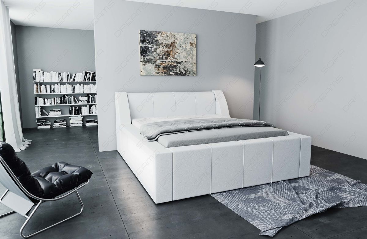 Kunstleder Designer LED Bettgestell Fermo komplett weiß