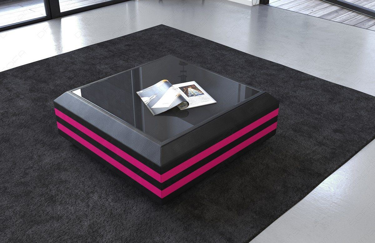 Beistelltisch Couchtisch Ravenna Auszieh-Funktion in schwarz-pink. Optional mit LED Beleuchtung erhältlich.