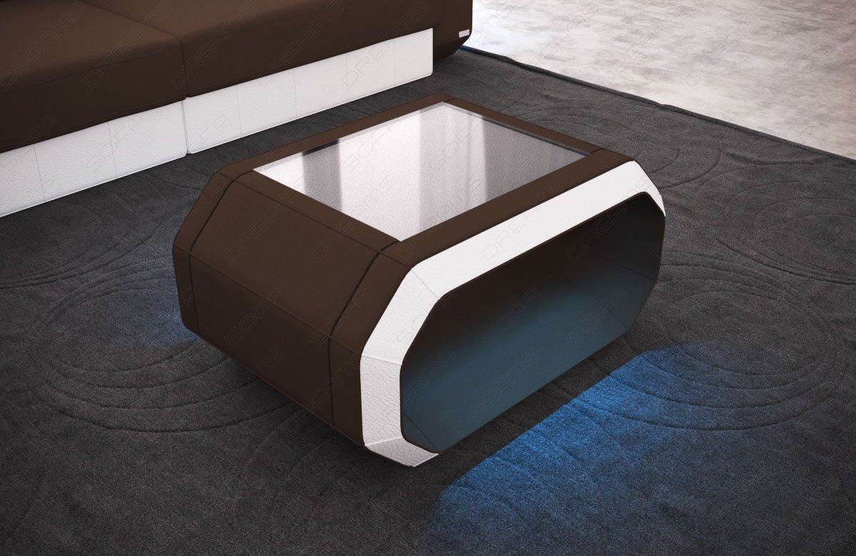 Couchtisch Stoff Roma mit LED in dunkelbraun - Mineva7 Mikrofaser Stoff