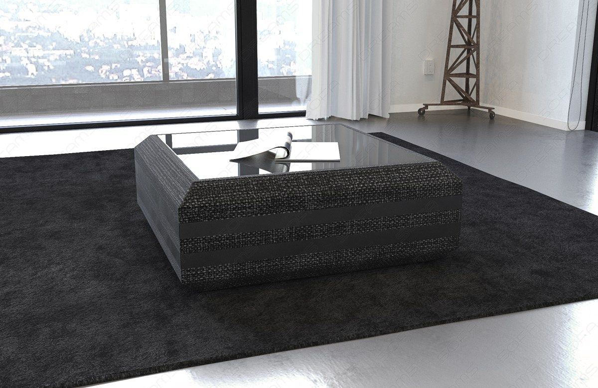 Couchtisch Ravenna Stoff Leder Mix in schwarz- grau - Hugo12 - optional mit LED-Beleuchtung erhältlich