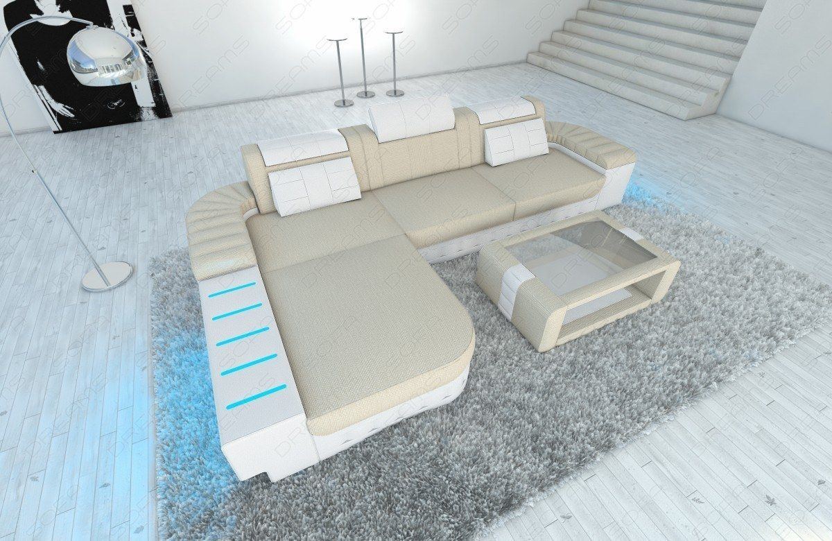 Ecksofa Bellagio in L Form in elfenbein - Hugo1 Strukturstoff