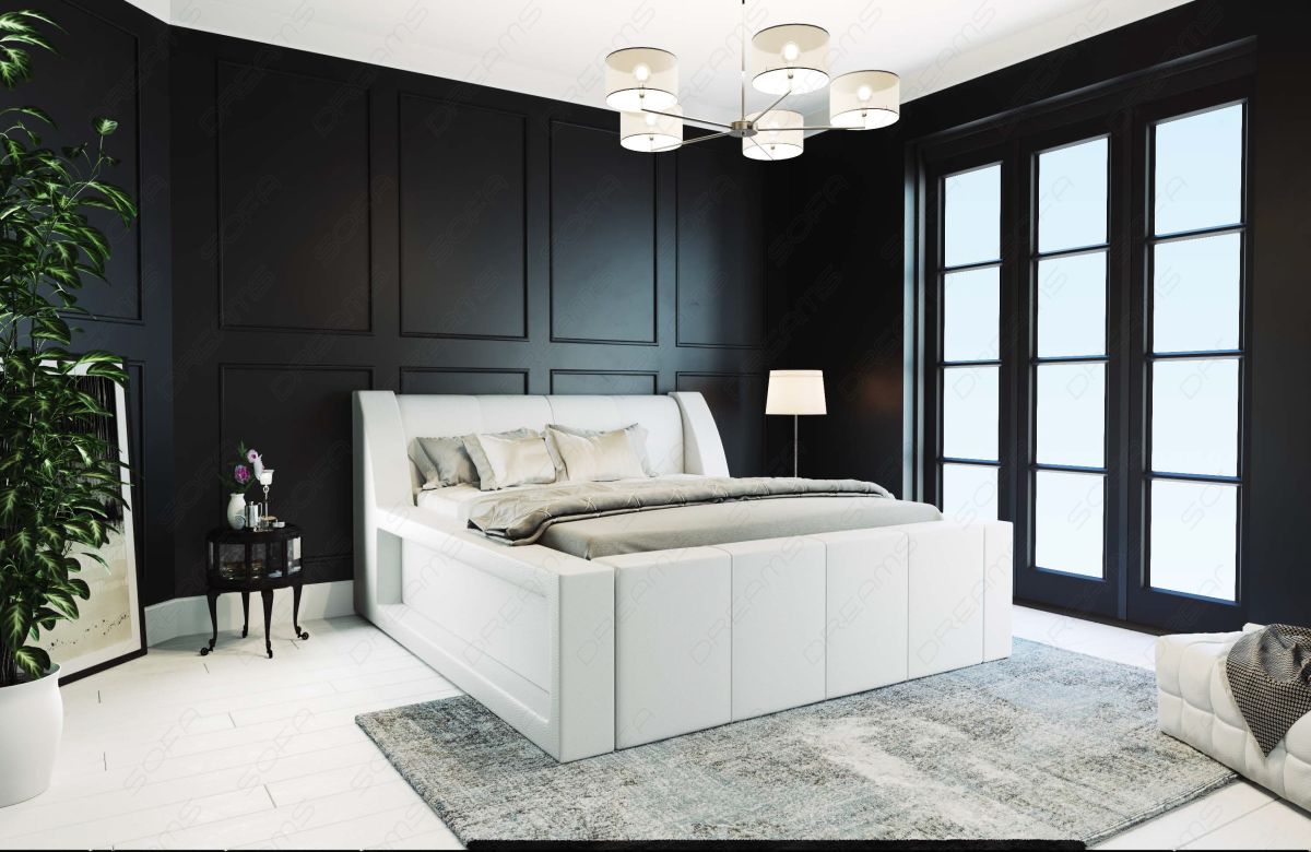 Modernes Komplettbett Fermo mit LED in Kunstleder weiß
