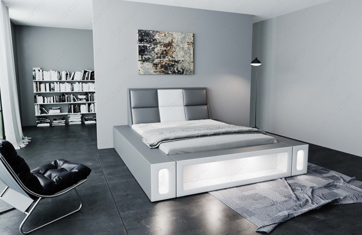 Kunstleder Komplettbett Venosa mit 7-Zonen Matratze und Lattenrost in grau-weiß