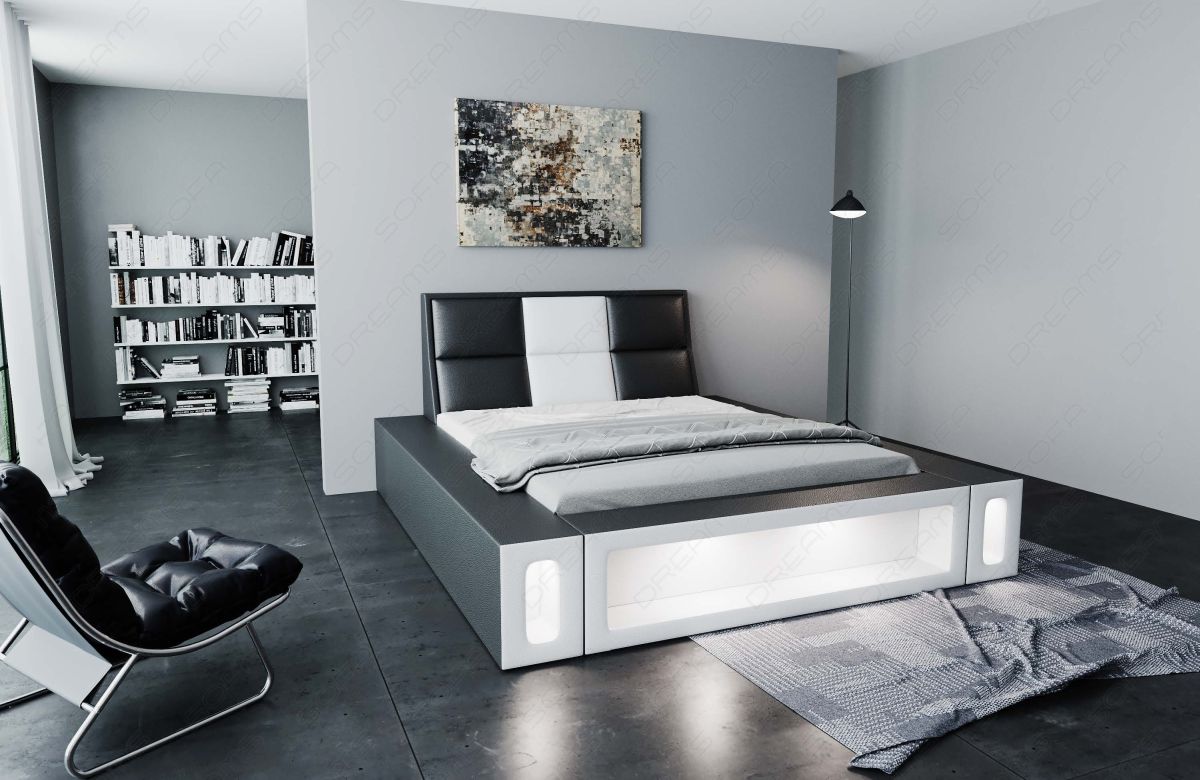 Kunstleder Komplettbett Venosa mit 7-Zonen Matratze und Lattenrost in grau-weiß