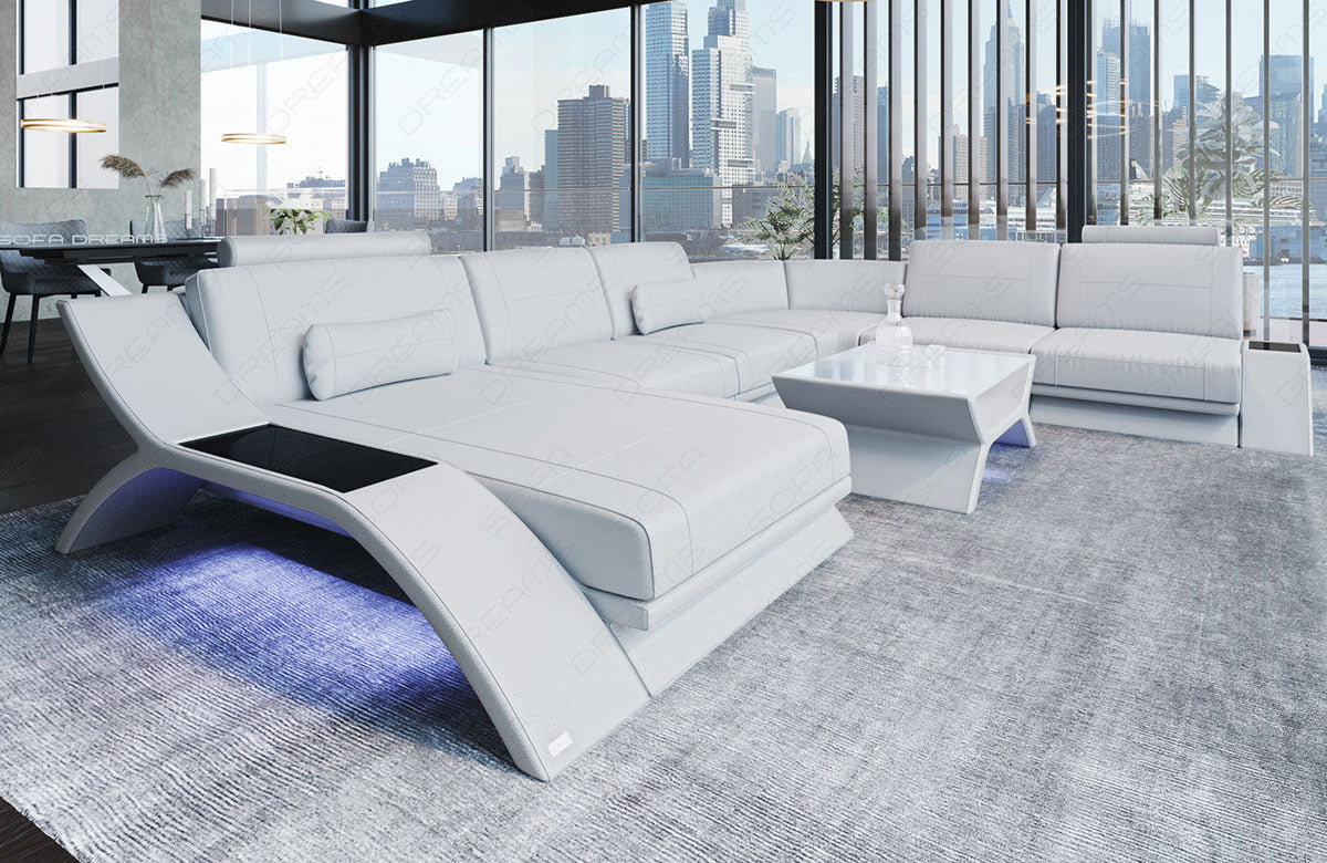 Designer Wohnlandschaft Calabria U Form in komplett weiss