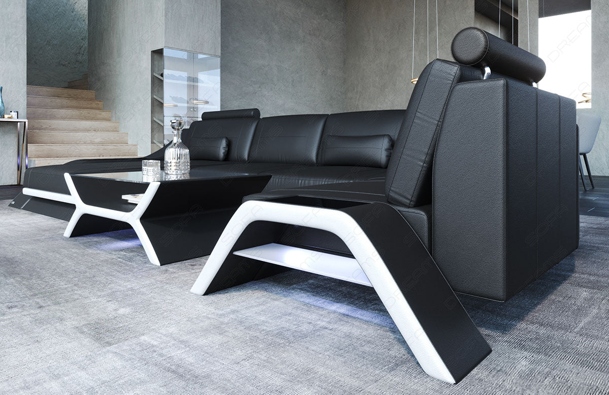 Detailansicht der kleinen Armlehne Calabria Leder Wohnlandschaft U Form