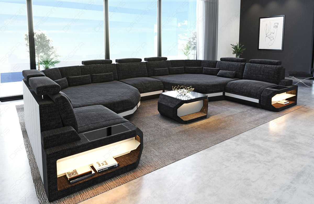 Sofa Stoff Wohnlandschaft Asti XXL in schwarz-grau - Hugo12 Strukturstoff