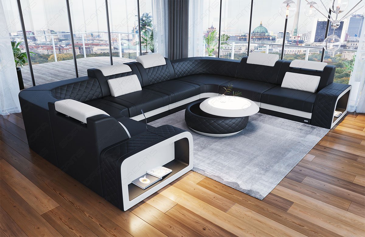Leder Wohnlandschaft Foggia in schwarz - weiss