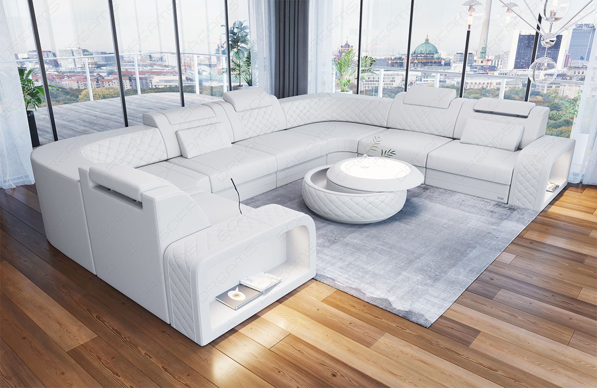 Leder Wohnlandschaft Foggia in komplett weiss