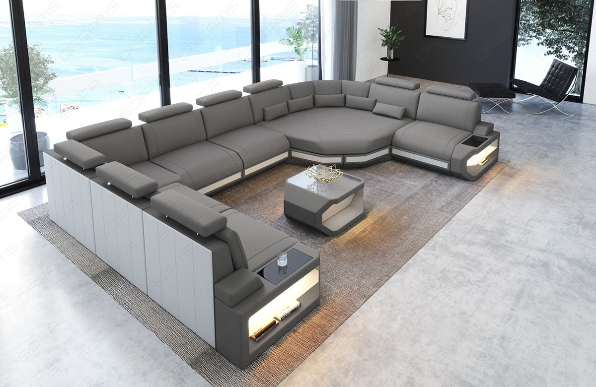 Moderne Mikrofaser Stoff Wohnlandschaft Asti U Form in hellgrau - Mineva12