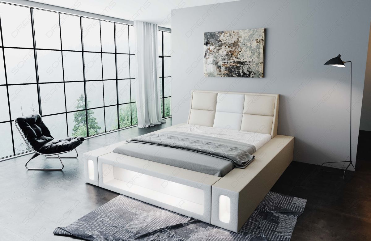 Design Wasserbett Venosa LED Kunstleder in beige-weiß