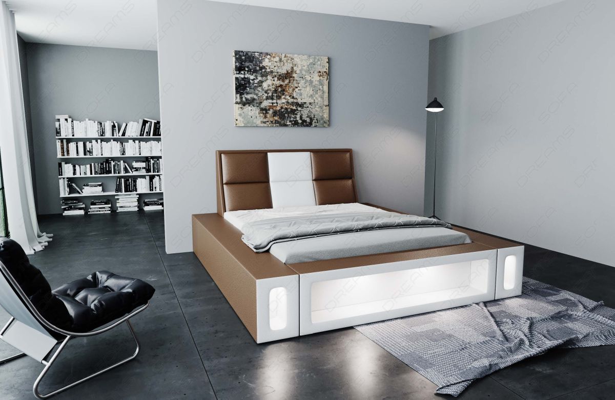 Design Wasserbett Venosa LED Kunstleder in dunkelbraun-weiß