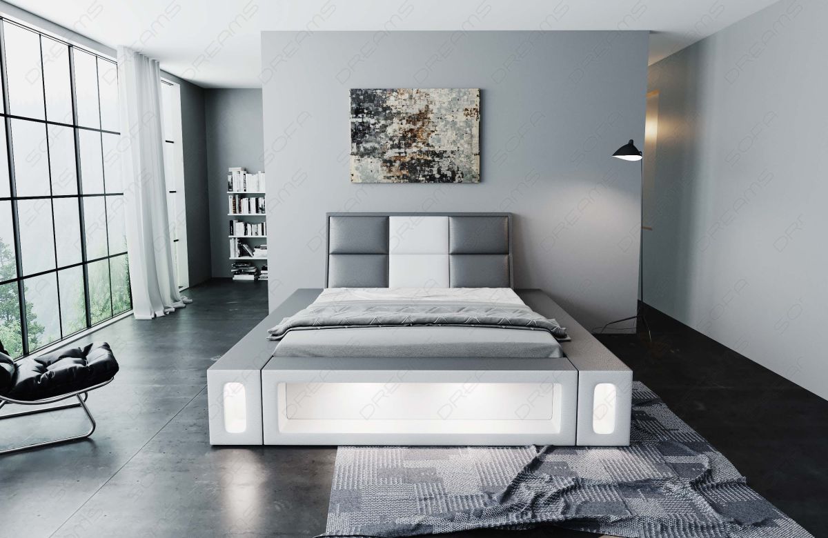 Design Wasserbett Venosa LED Kunstleder in grau-weiß