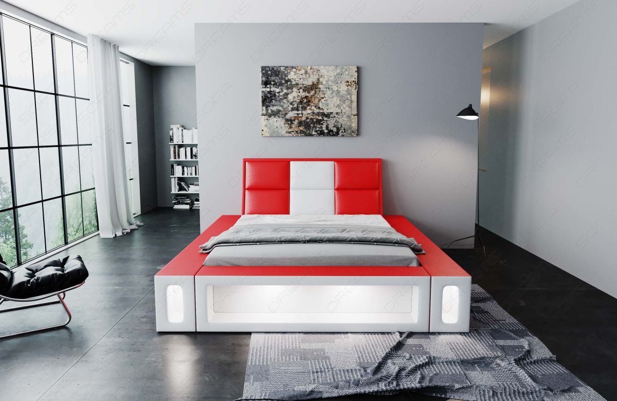 Design Wasserbett Venosa LED Kunstleder in rot-weiß