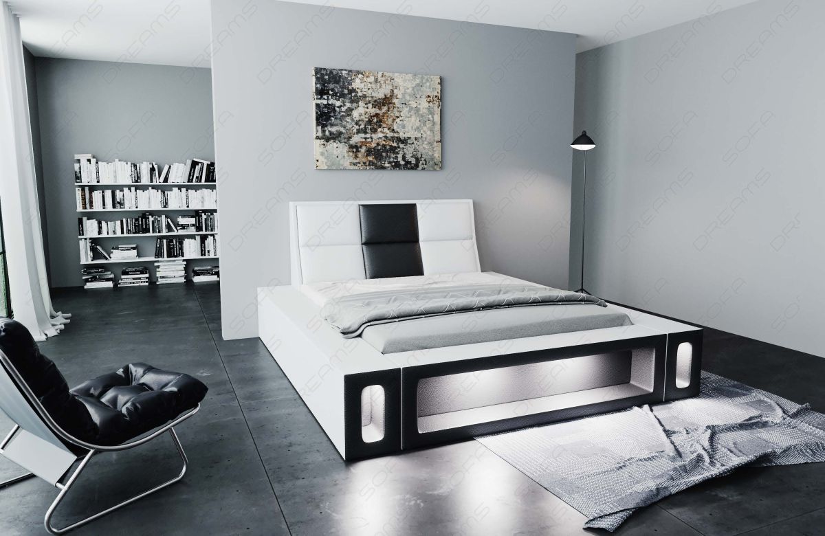 Design Wasserbett Venosa LED Kunstleder in weiß-schwarz