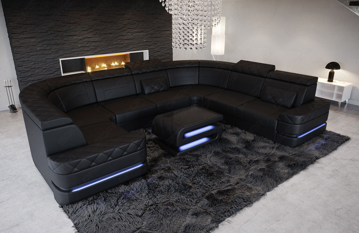 Luxus Leder Wohnlandschaft Positano U Form in komplett Schwarz