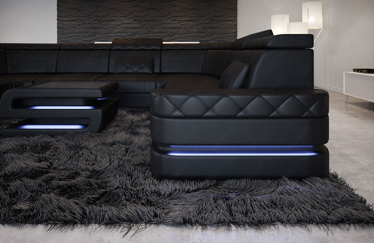 Moderne Leder Wohnlandschaft Positano U Form in Schwarz -Seitenansicht