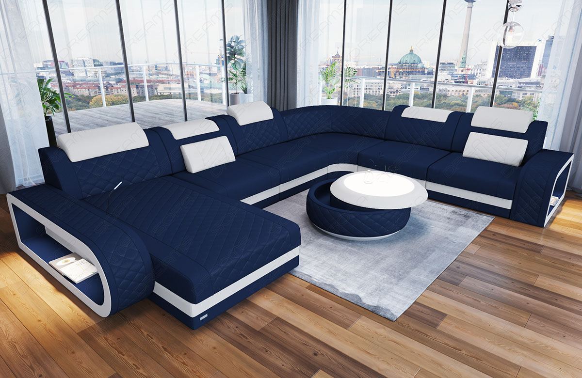 Design Mikrofaser Polster Wohnlandschaft Berlin XXL in dunkelblau - Mineva17