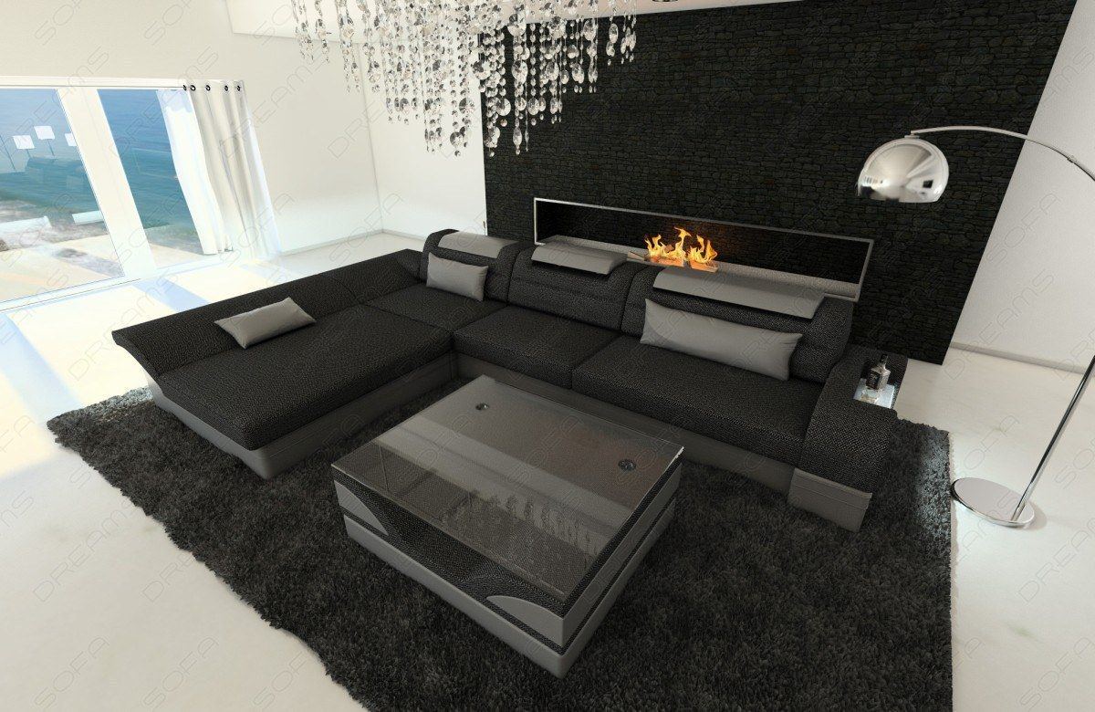 Design Polstersofa Monza L Form in schwarz-grau - Hugo12 Strukturstoff