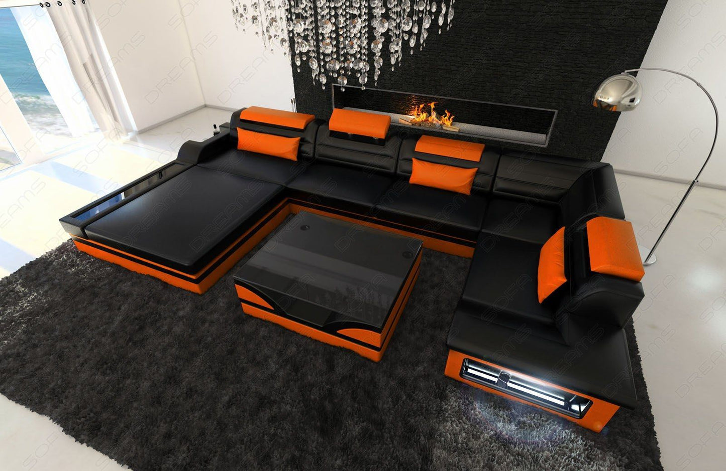 Wohnlandschaft Mezzo U Form in schwarz-orange