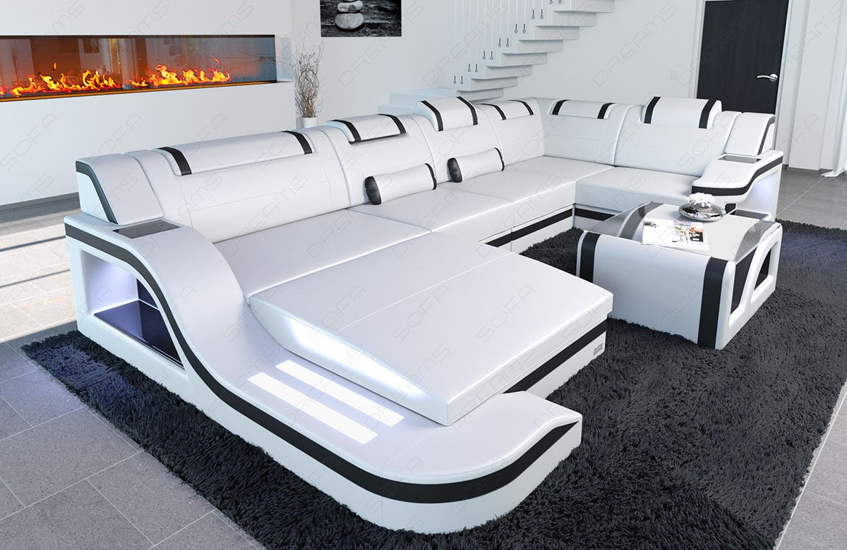 Sofa Wohnlandschaft Palermo LED in der Farbe weiss-schwarz