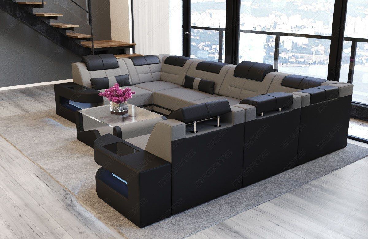 Mikrofaser Stoff Wohnlandschaft Como U Form in taupe - Mineva21