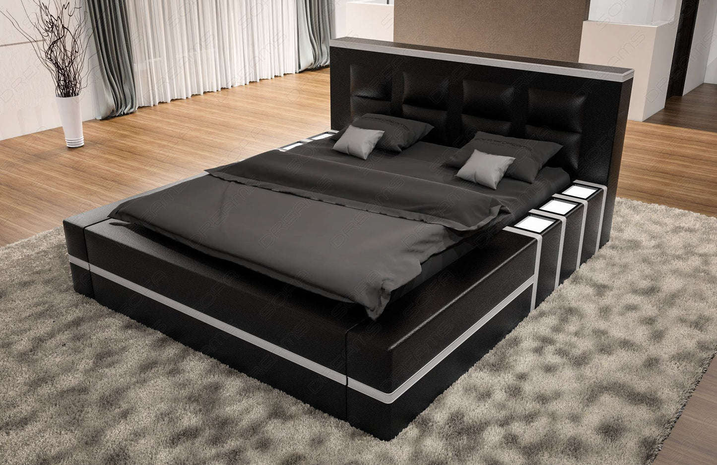 Wasserbett Komplett Set mit Beleuchtung schwarz weiß