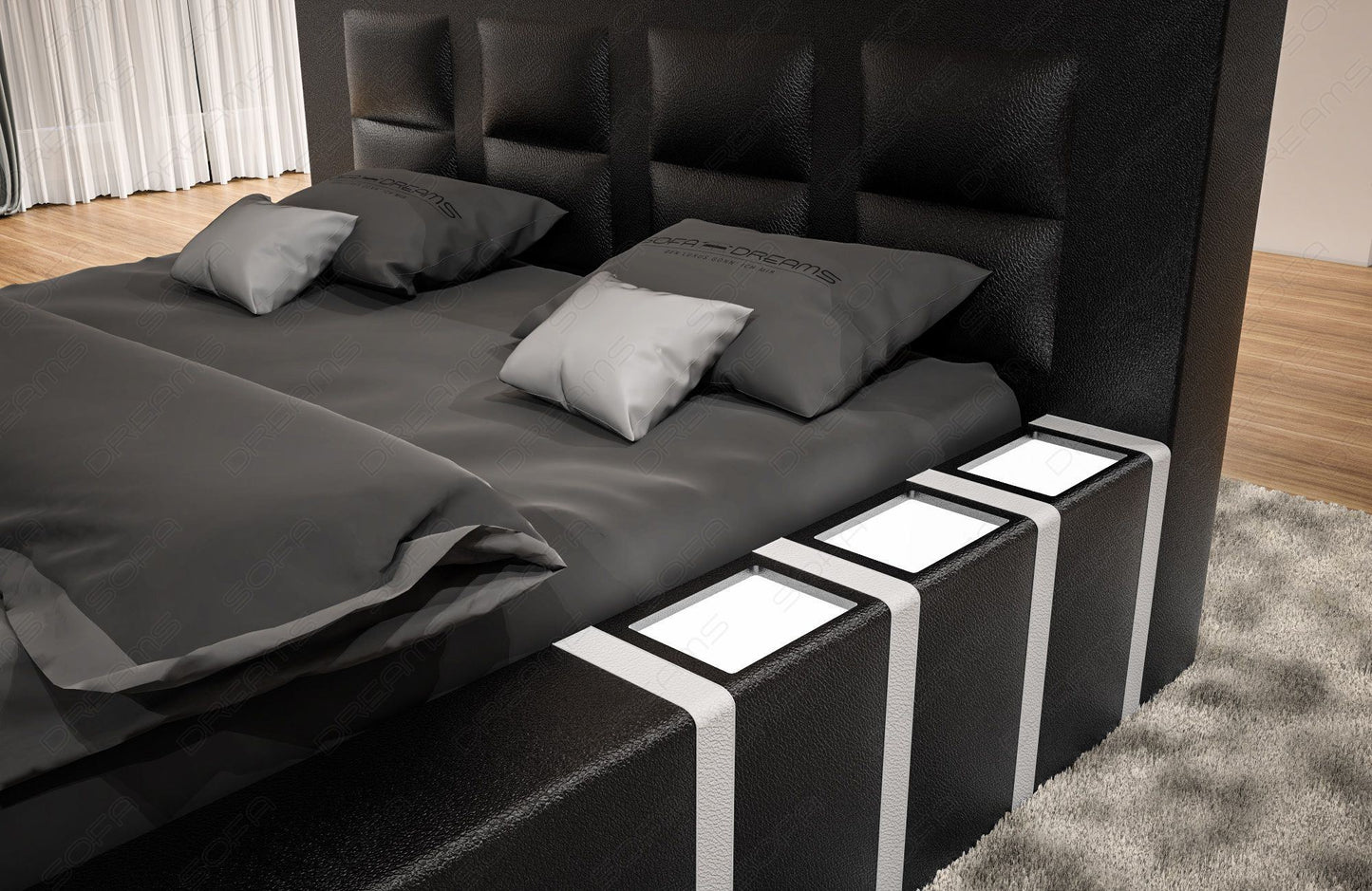 Wasserbett Komplett Set mit Beleuchtung schwarz weiß