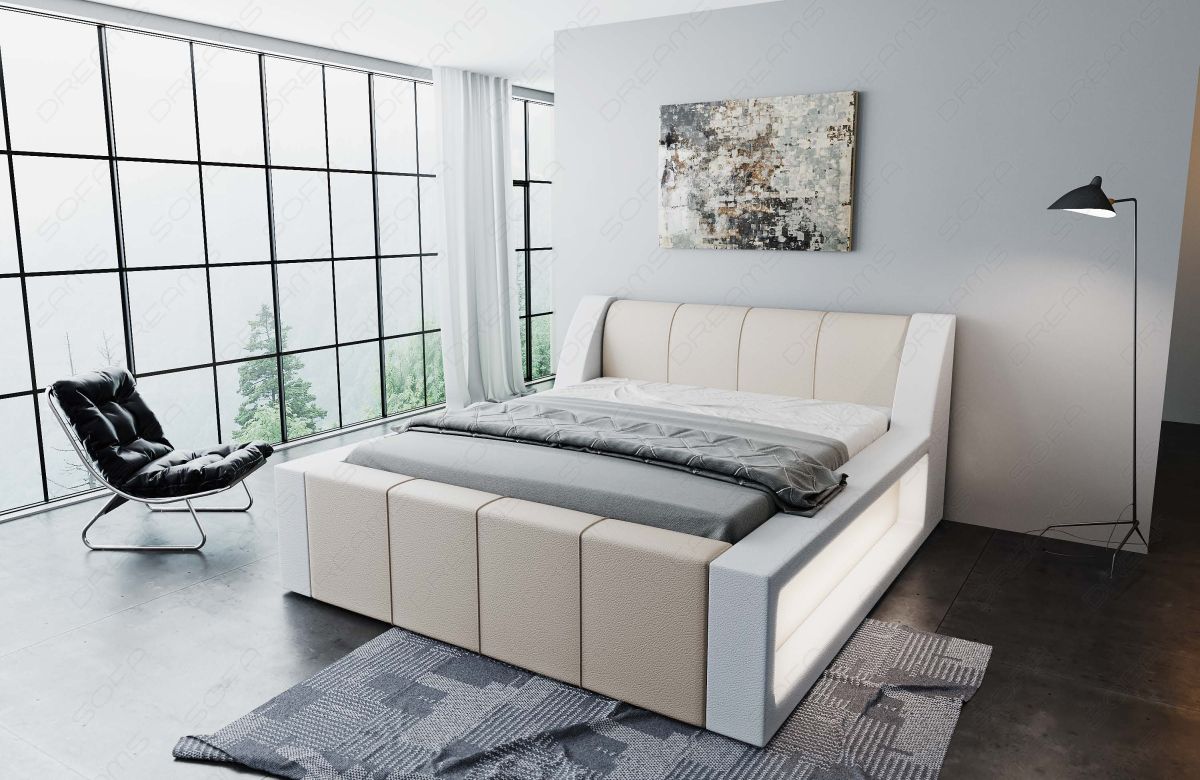 Kunstleder Designer Bettgestell Fermo in beige-weiß