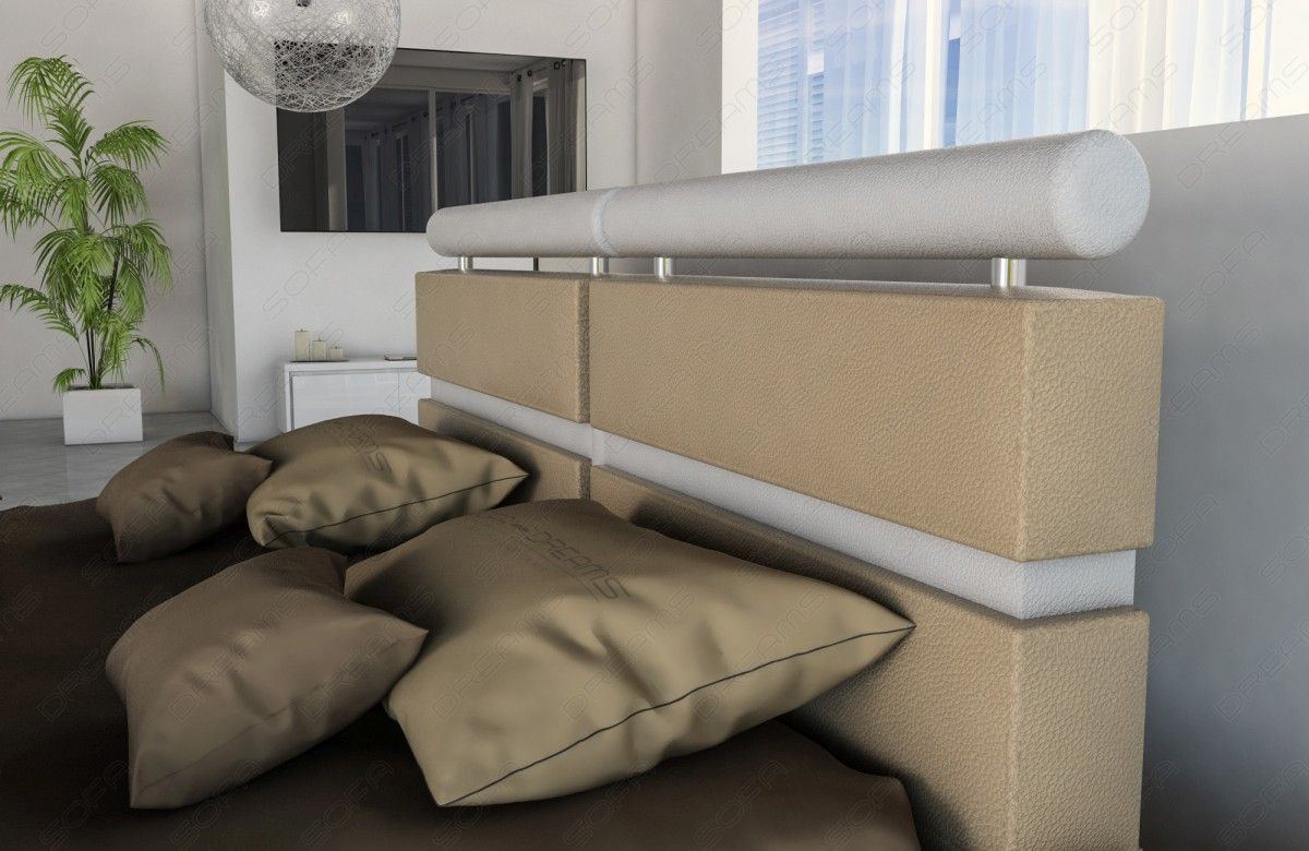 Design Boxspringbett Venedig in sandbeige-weiß - Detailbild Kopfteil