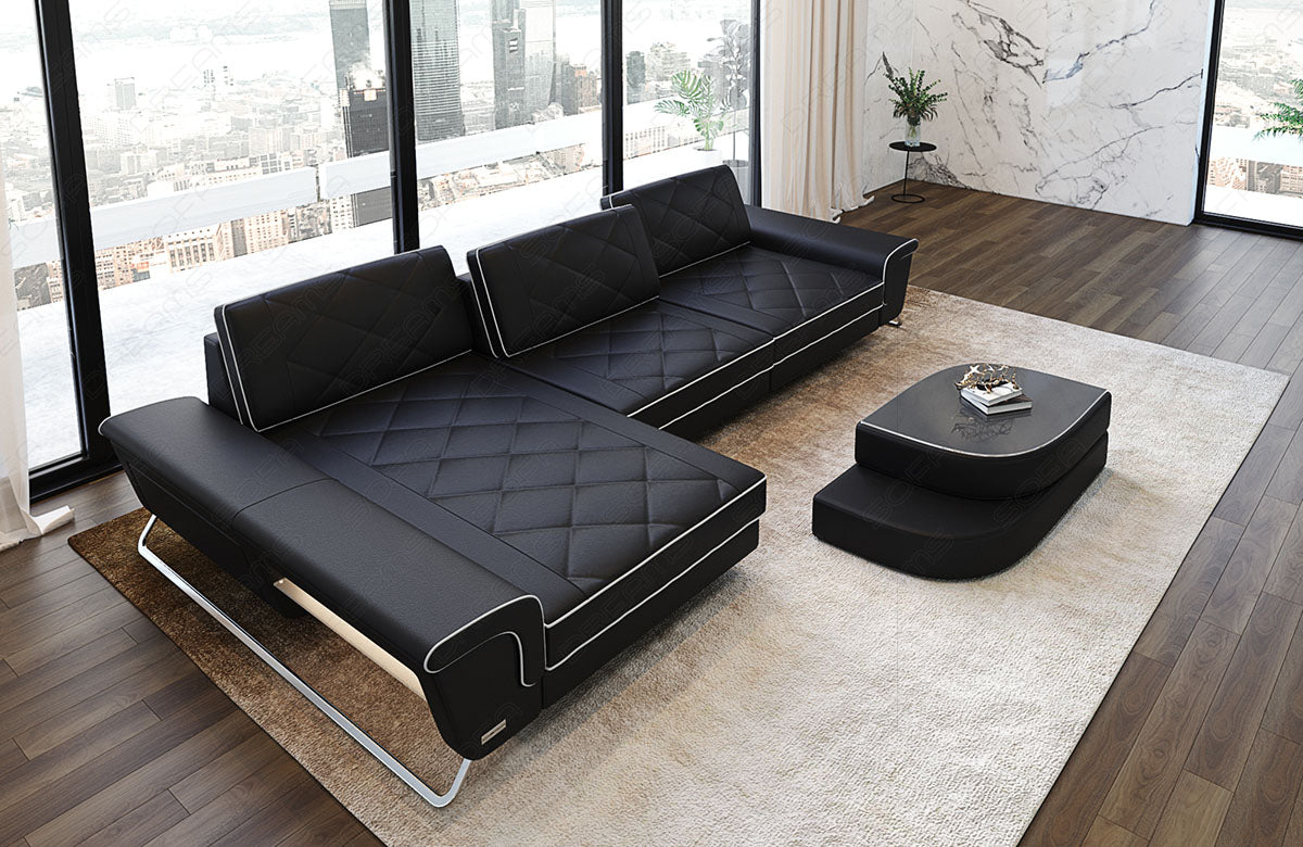 Leder Eckcouch Bari L Form in schwarz-weiß
