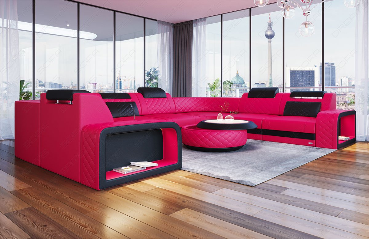 Leder Wohnlandschaft Foggia in pink - schwarz