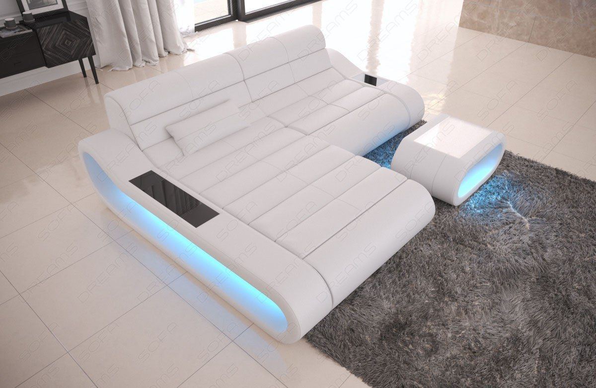 Ecksofa Echtleder modern mit Beleuchtung Concept L Form - weiss