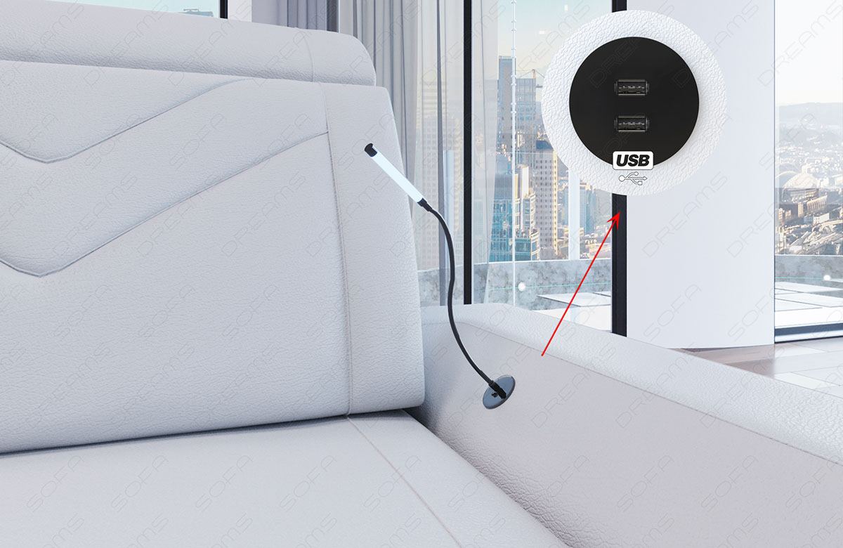 USB-Anschluss Detailbild beim XXL Stoffsofa Napoli U Form Mini Sofa mit LED - optional erhältlich