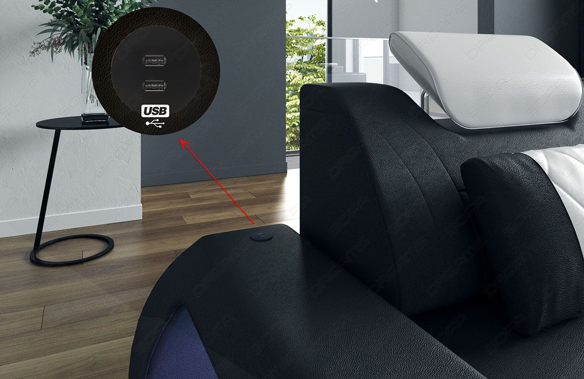 USB Detailbild Ledercouch Rimini