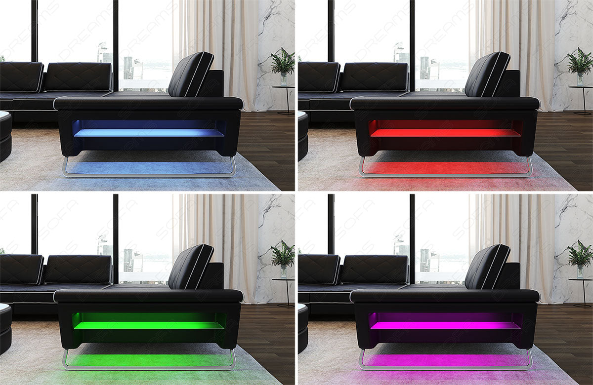 Die LED Beleuchtung beim Sofa Bari wird über die mitgelieferte Touch-Wheel Fernbedienung gesteuert