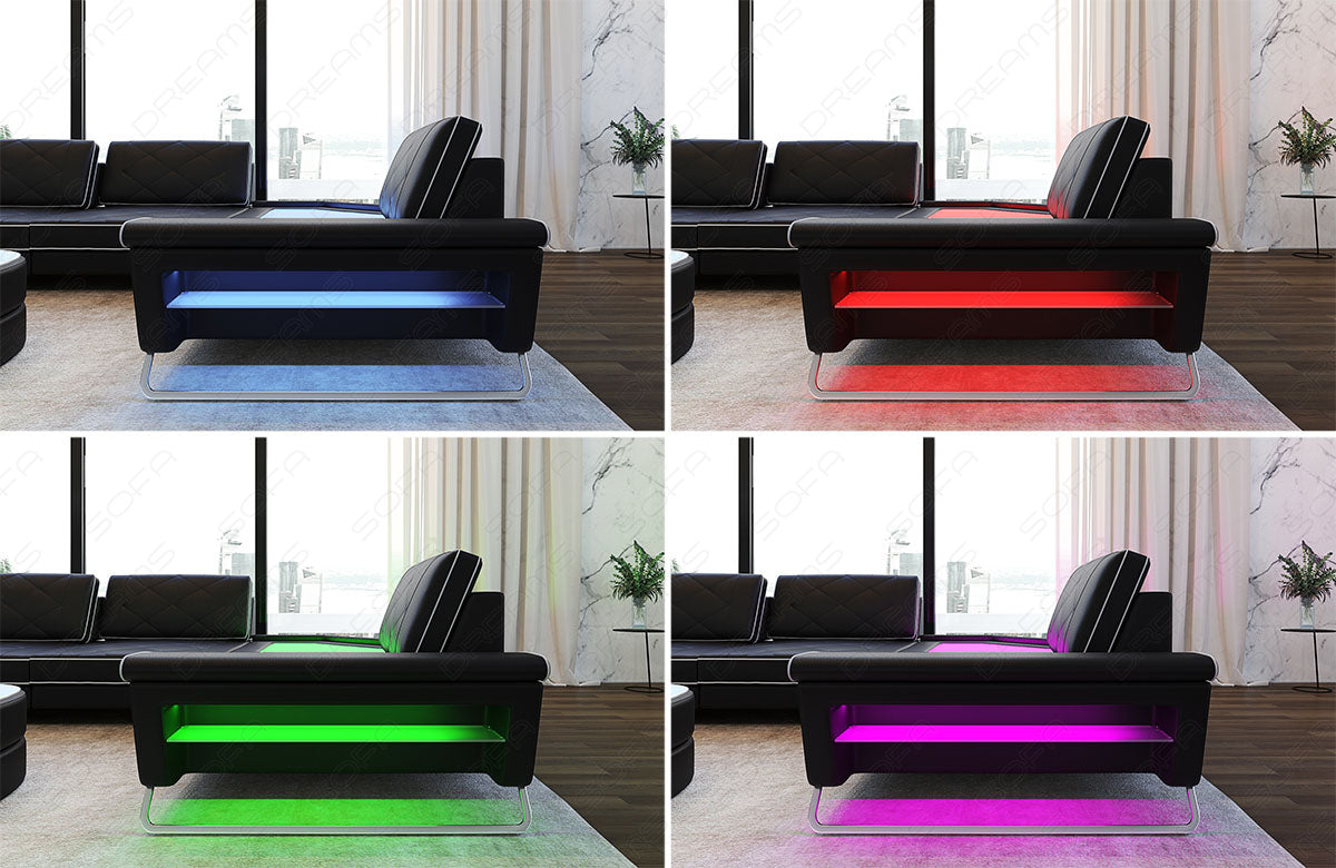 Die LED Beleuchtung beim Sofa Bari wird über die mitgelieferte Touch-Wheel Fernbedienung gesteuert