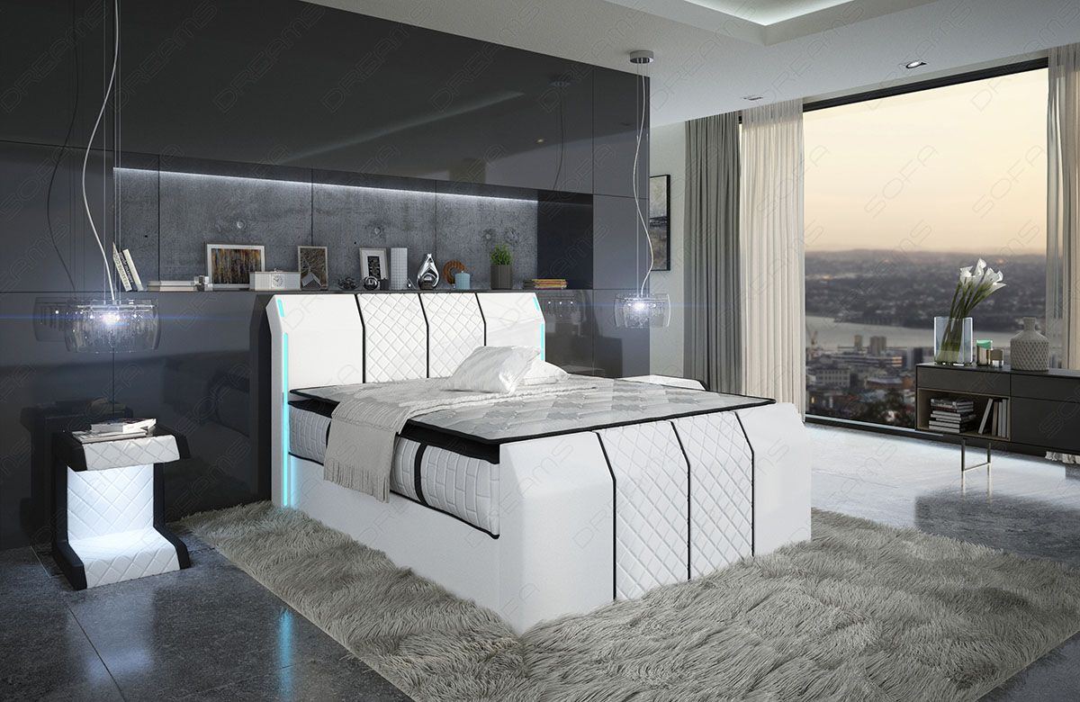 Amerikanisches Boxspringbett Paris in weiß-schwarz mit LED Beleuchtung