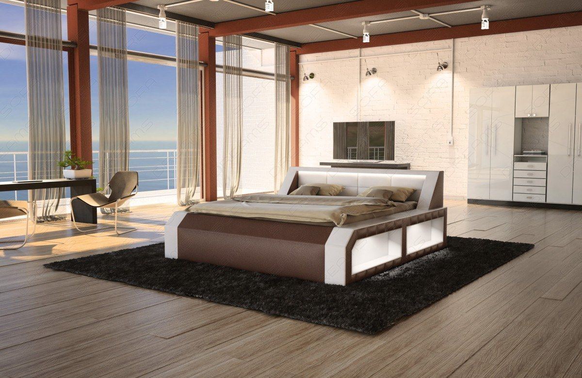 Designerbett Matera weiss-dunkelbraun