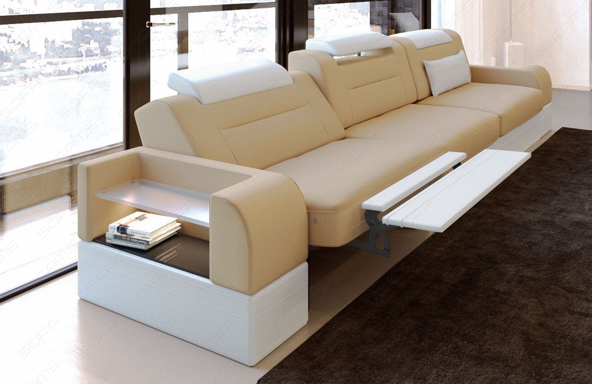 3 Sitzer Couch Parma in beige - Mineva4 - Die LED Beleuchtung, USB Anschluss und Relaxfunktion sind optional erhältlich.