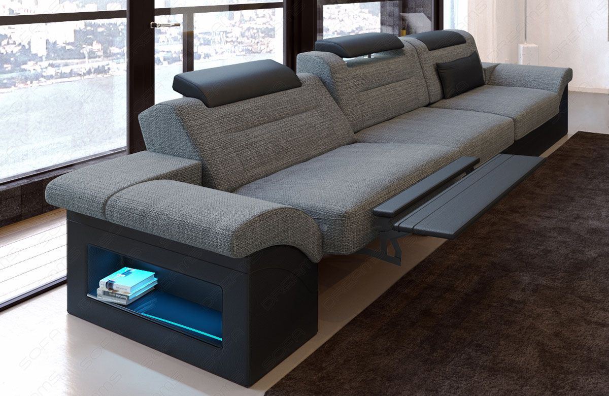Dreisitzer Sofa Monza Stoff mit elektrischer Relaxfunktion grau - Hugo 5 - Die Relaxfunktion ist optional erhältlich.