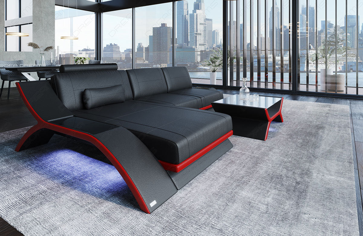 Ecksofa Calabria L Form Leder in schwarz - rot