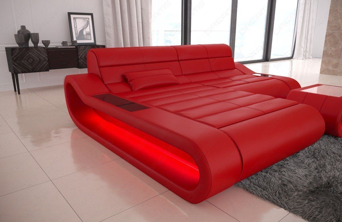 Leder Sofa modern mit Beleuchtung Concept L Form - rot