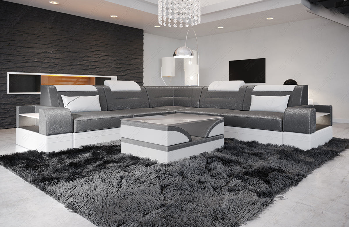 Polster Ecksofa Trivento L Form in warmgrau - SunVelvet1024 - Akzentfarbe weiß